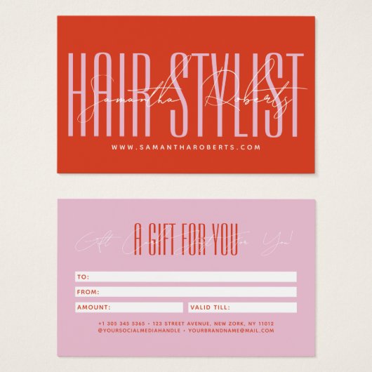 Modern hair stylist script typography gift card visitekaartje (Voorkant /achterkant)