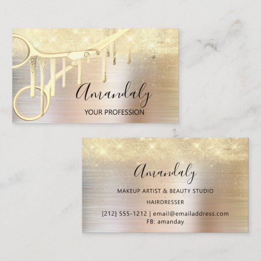 Modern Hairdresser Coiffeur Scissors Roos Gold Visitekaartje (Voorkant / Achterkant)