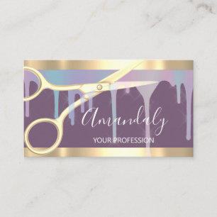 Modern Hairdresser Coiffeur Scissors Violet Gold Visitekaartje