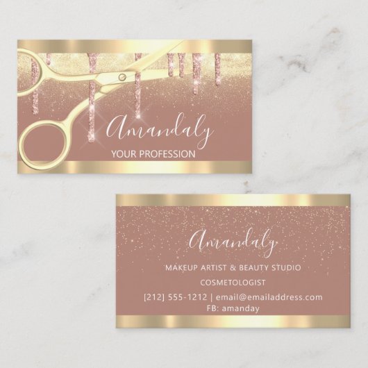Modern Hairdresser Scissors Roos Gold Confetti Visitekaartje (Voorkant / Achterkant)