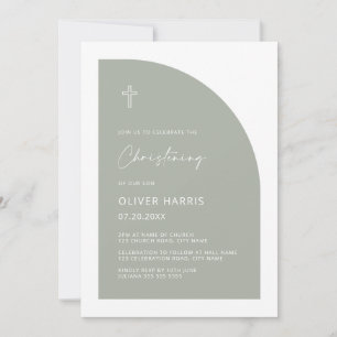 Modern Half Arch Sage Green Boy Christening Kaart