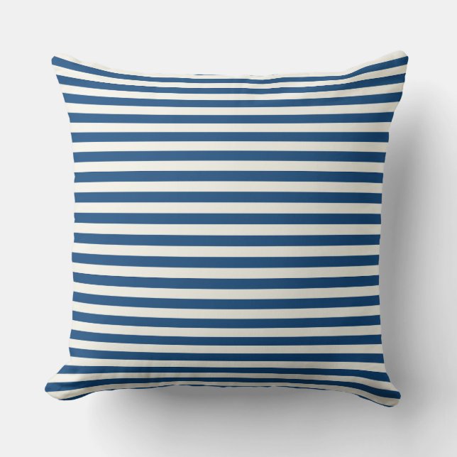 Modern half-inch blauw-wit streeppatroon kussen (Voorkant)