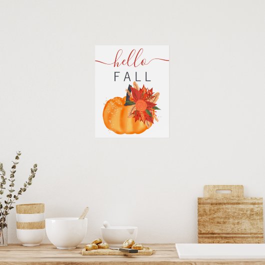 Modern hallo herfst pompoen poster (Keuken)