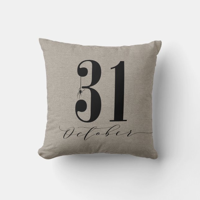Modern Halloween 31 oktober Spider Burlap Kussen (Voorkant)