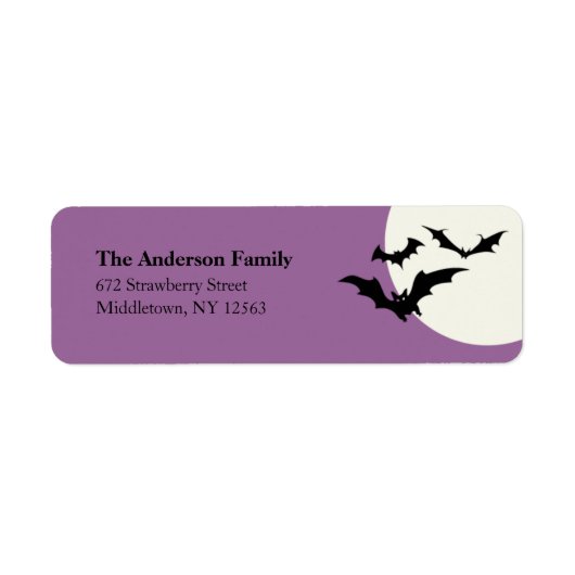 Modern Halloween Bats adreslabel - Paarse Etiket (Voorkant)