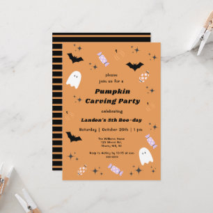 Modern Halloween Pumpkin Carving Party Birthday Kaart