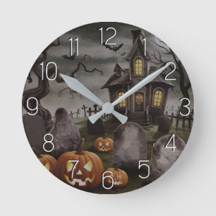 Modern Halloween Sinaasappel Pompoen spookhuis Ronde Klok