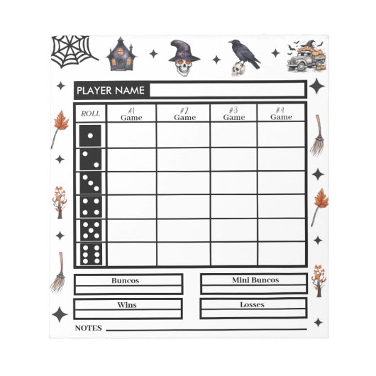 Modern Halloween Theme Bunco Score Pad Notitieblok (Voorkant)