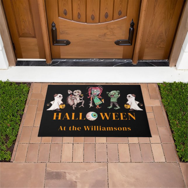 Modern Halloween zwart spooky Deurmat (Buiten)