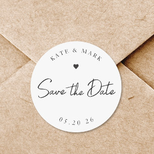 Modern Hand Calligraphy Wedding Save the Date Ronde Sticker