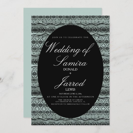 Modern Hand Drawn Black Lace Background Wedding Kaart (Voorkant / Achterkant)