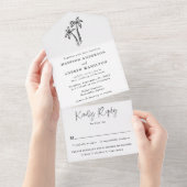 Modern Hand-Drawn Black Palm Trees Wedding All In One Uitnodiging (Afscheurbaar)