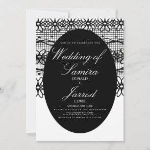 Modern Hand Drawn Black + White Lace Wedding Kaart