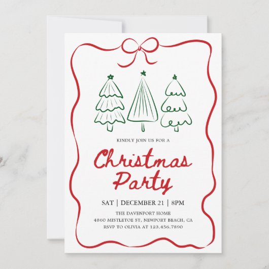 Modern Hand Drawn Christmas Tree Holiday Party Kaart (Voorkant)