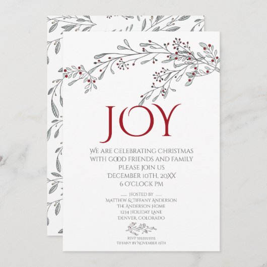 Modern Hand Drawn Doodle Mistletoe Kerstparty Kaart (Voorkant / Achterkant)