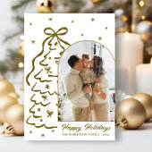 Modern Hand-Drawn Gold Christmas Tree Arch Photo Feestdagenkaart