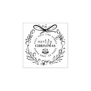 Modern Hand Drawn kerstmis Wreatreturn Address Rubberstempel