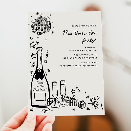 Modern Hand Drawn New Year's Eve Party Kaart