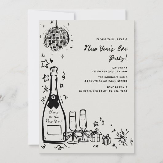 Modern Hand Drawn New Year's Eve Party Kaart (Voorkant)