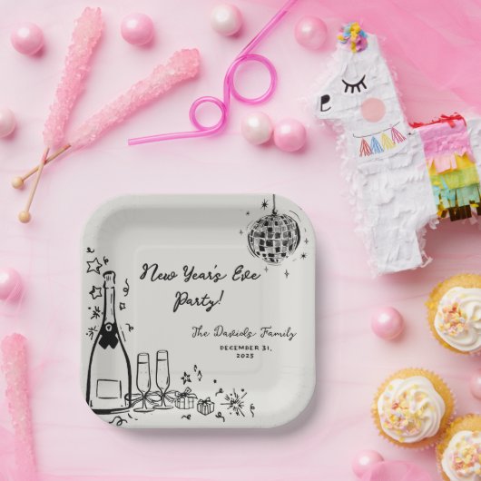 Modern Hand Drawn New Year's Eve Party Papieren Bordje (Feest)