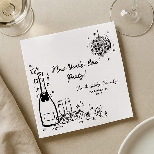 Modern Hand Drawn New Year's Eve Party Servet