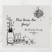 Modern Hand Drawn New Year's Eve Party  Sparkling Wijnetiket (Enkel label)