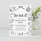 Modern Hand Drawn She did it Graduation Party Kaart (Staand voorkant)