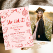 Modern Hand Drawn She did it Graduation Party Kaart