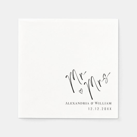 Modern Hand Lettered Mr. en Mrs Wedding Servet (Voorkant)