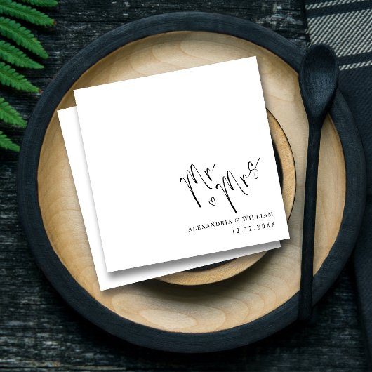 Modern Hand Lettered Mr. en Mrs Wedding Servet
