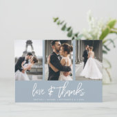 Modern Hand-Lettered Photo Collage Dusty Blue Bedankkaart (Staand voorkant)
