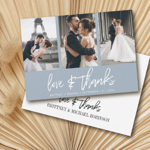 Modern Hand-Lettered Photo Collage Dusty Blue Bedankkaart