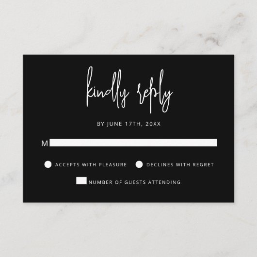 Modern Hand Lettering Script Black White Wedding RSVP Kaartje (Voorkant)
