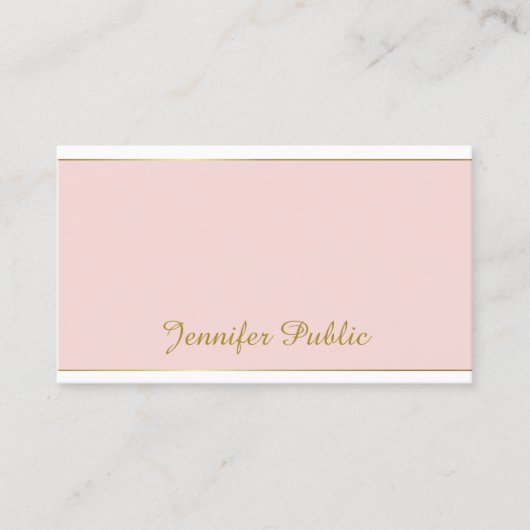 Modern Hand Script Blush Pink Gold Sjabloon Trendy Visitekaartje (Voorkant)