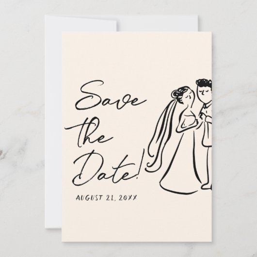 Modern Hand Written Drawn Couple Wedding Fun Save The Date (Voorkant)