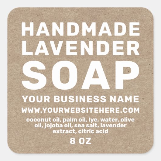 Modern handgemaakt lavender Soap Kraft Paper Vierkante Sticker (Voorkant)