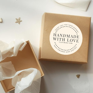 Modern handgemaakt met liefde beige bedankt ronde sticker