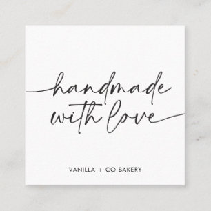 Modern Handgemaakt Met Liefde Handgeschreven Scrip Vierkante Visitekaartje