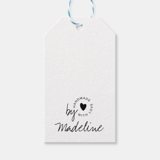 Modern Handgemaakt met Liefde Script Hart Cadeaulabel (Voorkant)