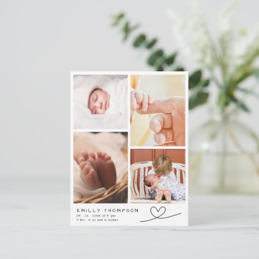 Modern handgeschreven 4 foto Baby shower Dank u Briefkaart (Staand voorkant)