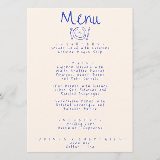 Modern handgeschreven getekend funky eigenzinnige menu (Voorkant)