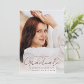 Modern Handgeschreven Maroon Script Photo Afstuder Kaart (Staand voorkant)