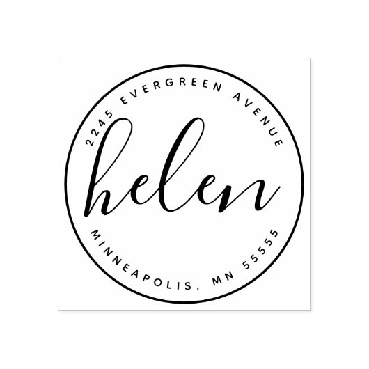 Modern handgeschreven naam retouradres 	rubberstempel (Afrduk)