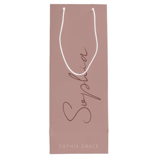 Modern handgeschreven Roos voor handgeschreven scr Wijn Cadeautas (Achterkant)