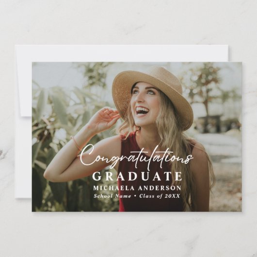 Modern handgeschreven script 2-foto Afstuderen Aankondiging (Voorkant)