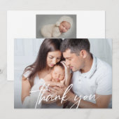 Modern handgeschreven script Baby foto's geboorte Bedankkaart (Voorkant / Achterkant)