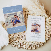 Modern Handgeschreven Script Cloud Blue Wedding Ph Save The Date