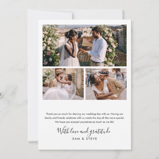Modern handgeschreven script en 4 foto's bruiloft bedankkaart (Achterkant)