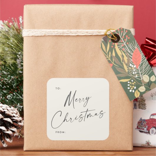 Modern Handgeschreven Script Merry Christmas Gift  Vierkante Sticker (Feestdagen)
