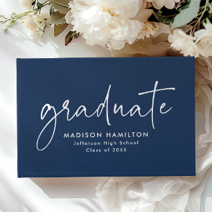 Modern handgeschreven script Navy Photo Afstuderen Gastenboek